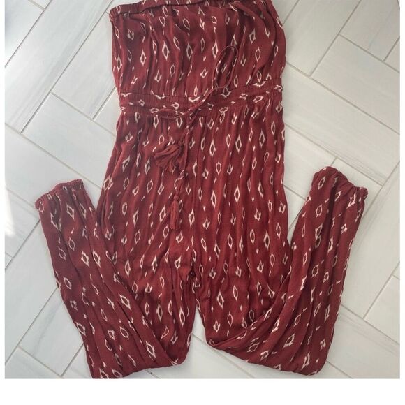 Urban Outfitters Women's S Red Boho Diamond Print Strapless Jumpsuit - Picture 8 of 13